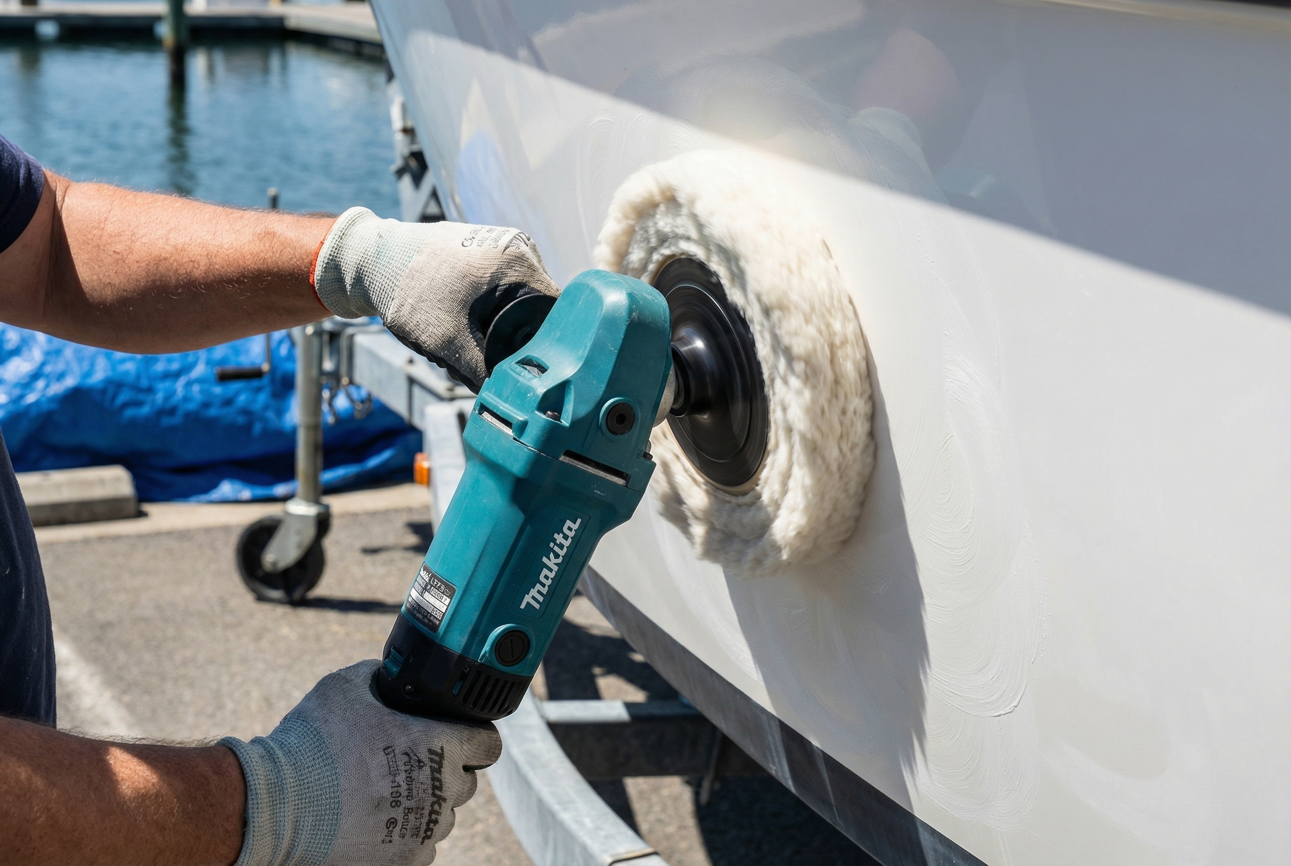 Professional marine detailer applying ceramic coating with precision and care